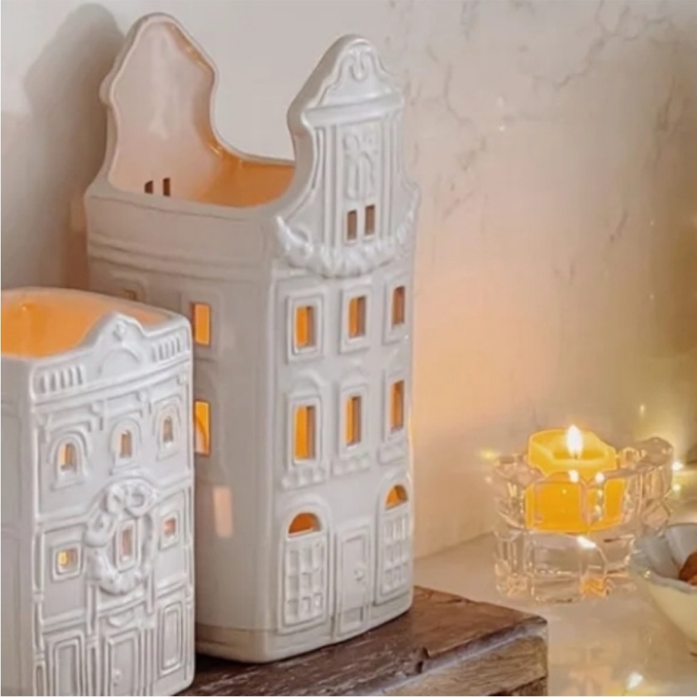 Threshold White Ceramic Village House Lantern